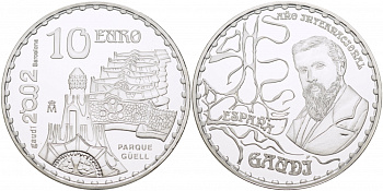 Испания 10 евро 2002 150 лет со дня рождения Антонио Гауди, Парк Гуэль KM 1084 серебро PROOF 04-011-43