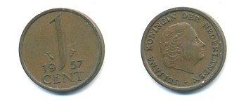 Нидерланды 1 цент 1957 Юлиана (1949-1980) KM 180 бронза 83-925