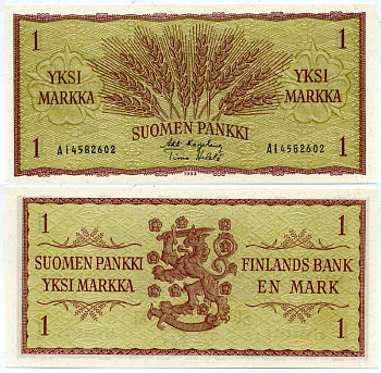 ФИНЛЯНДИЯ 1 МАРКА 1963 Pick 98а бумага UNC (ПРЕСС) 7484-42-2