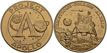 США МЕДАЛЬ ND ПЕРВАЯ ВЫСАДКА НА ЛУНУ, АПОЛЛОН 11, 39 мм, 26,0 гр Латунь UNC 179-1115