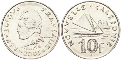Новая Каледония 10 франков 2003 KM 11 никель UNC 4132-345
