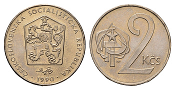Чехословакия 2 кроны 1990 KM 75 медно-никель UNC 4678-654