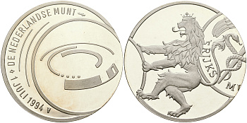 Нидерланды медаль 1994 монетный двор, 33 мм, 18 гр серебро PROOF 1-5-2-20