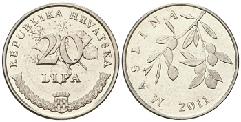 Хорватия 20 лип 2011 нечетный год KM 7 сталь плакированная никелем  UNC  105-441