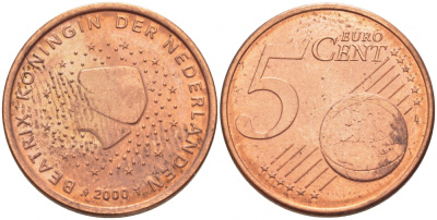 Нидерланды 5 евроцентов 2000 KM 236 сталь плакированная медью UNC 3457-1127