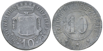 Вайден в Верхнем Пфальце (Бавария) 10 пфеннигов 1917 Funck 582.2, Men05 26212.2, Men18 32985.2 цинк 4151-1217