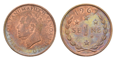 Самоа 1 сене 1967 год-тип KM 1 бронза UNC 96-1115