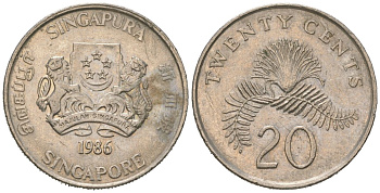 Сингапур 20 центов 1986 KM 52 медно-никель 4618-826