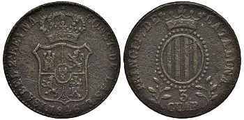 ИСПАНИЯ КАТАЛОНИЯ 3 КВАРТЫ 1846 QUARTOS KM 126 медь 1521-1612