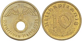 Германия 10 рейхспфеннигов 1939 A KM 92, J. 364 алюминиевая бронза 261-1051