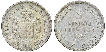 Вальдек 1/6 талера 1837 AW, Георг II (1813-1845) KM 150 серебро    1531-1322