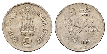 Индия 2 рупии 1997 KM 121.5 медно-никель aUNC 4699-355