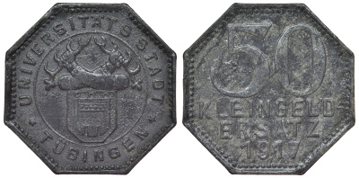 Германия, Тюбинген 50 пфеннигов 1917 Баден-Вюртемберг, нотгельд Funck 551.4b цинк 4121-317