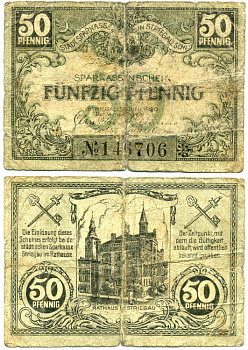 СТРИГАУ 50 ПФЕННИГОВ 1920 НОТГЕЛЬД, 16 ИЮНЯ 1920 Грабовски S 124.5b бумага 7551-31-4-1