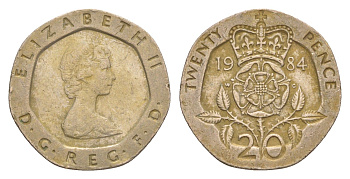 Великобритания 20 пенсов 1984 Елизавета II (1952-2022) KM 931, Spink 4230 (G1) медно-никель 4639-844