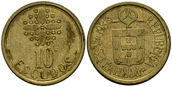 Португалия 10 эскудо 1988 KM 633 никель латунь 4138-217