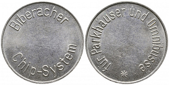 ГЕРМАНИЯ ПАРКОВОЧНЫЙ ЖЕТОН ND BIBERACHER, CHIP-SYSTEM, FUR PARKHAUSER UND OMNIBUSSE медно-никель UNC 4386-511
