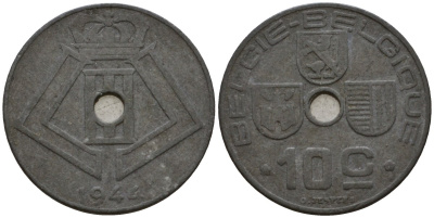 Бельгия 10 сантимов 1944 Belgie - Belgique KM 126 цинк 100-1032