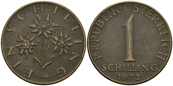 Австрия 1 шиллинг 1973 KM 2886 алюминиевая бронза 25-1122