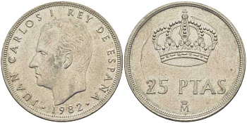 Испания 25 песет 1982 Хуан Карлос I (1975-2014) KM 824 медно-никель 111-941