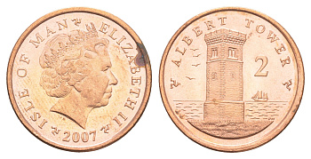 Остров Мэн 2 пенса 2007 PM, Елизавета II (1952-2022) KM 1254 сталь плакированная медью UNC 4652-743