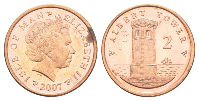 Остров Мэн 2 пенса 2007 PM, Елизавета II (1952-2022) KM 1254 сталь плакированная медью UNC 4652-743