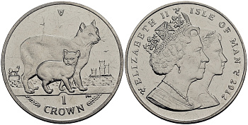 Остров Мэн 1 крона 2012 мэнская кошка с котенком KM 1538 медно-никель UNC 4125-121