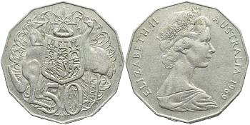 Австралия 50 центов 1969 Елизавета II (1952-2022), герб Австралии, кенгуру KM 68 медно-никель 4394-424