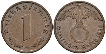 Германия 1 рейхспфенниг 1939 A KM 89, J. 361 бронза 4147-1147