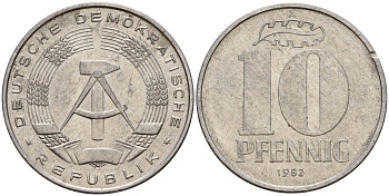 ГДР 10 пфеннигов 1982 A KM 10 алюминий 68-832