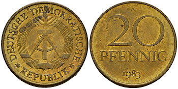 ГДР 20 пфеннигов 1983 A KM 11 латунь 4601-544
