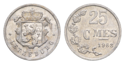 Люксембург 25 сантимов 1968 Герцог Жан (1964-1999) KM 45a.1 алюминий  aUNC  4659-531