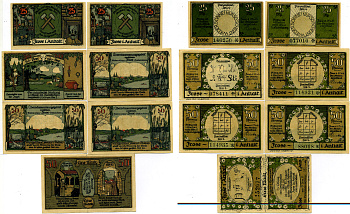 ФРОЗЕ НАБОР ИЗ 7 БАНКНОТ 1921 27 ИЮНЯ 1921, НОТГЕЛЬД (25, 25, 50, 50, 50, 50, 2Х50 ПФЕННИГОВ), НОМЕР 6, 6, 4, 4, 4, 3, 1, ЗЕМЛЯ САКСОНИЯ-АНХАЛЬТ Grabowski 398.3а бумага 2193-6-2-1