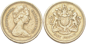 Великобритания 1 фунт 1983 Елизавета II (1952-2022) KM 933, Spink 4221 никель латунь 4128-746