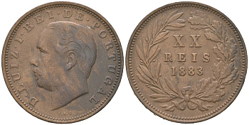 Португалия 20 реалов 1883 Луиш I (1861-1889) KM 527 бронза 4512-913