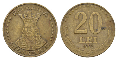 Румыния 20 лей (леев) 1993 KM 109 сталь плакированная латунью 3459-737