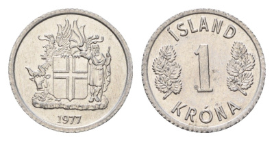 Исландия 1 крона 1977 KM 23 алюминий UNC 4687-814