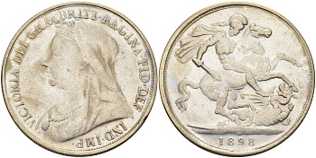 Великобритания 1 крона 1898 Виктория (1837-1901), иммитация белый металл 00-00