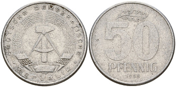 ГДР 50 пфеннигов 1958 A KM 12.1 алюминий 106-1143