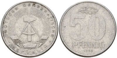 ГДР 50 пфеннигов 1958 A KM 12.1 алюминий 106-1143