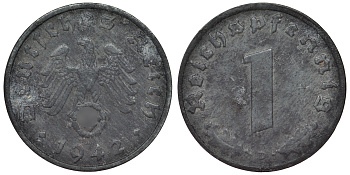 Германия 1 рейхспфенниг 1942 D KM 97, J. 369 цинк 4124-223