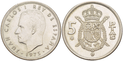 Испания 5 песет 1975 (76) Хуан Карлос I (1975-2014) KM 807 медно-никель XF- UNC 216-445