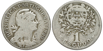Португалия 1 эскудо 1929 KM 578 медно-никель 4165-931