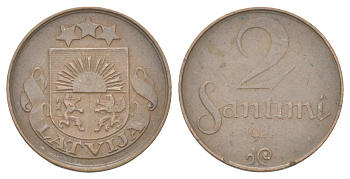 Латвия 2 сантима 1922 KM 2 бронза 4625-541