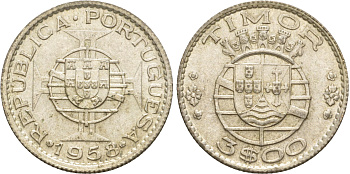 Португальский Тимор 3 эскудо 1958  KM 14 серебро  aUNC 4635-845