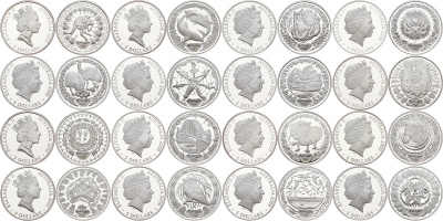 Австралия набор из 16 монет по 5 долларов 2000 XXVII летние Олимпийские игры 2000 года в Сиднее полный набор, в оригинальной деревянной коробке, с сертификатами серебро PROOF 00-000-00