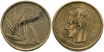 Бельгия 20 франков 1981 BELGIE KM 160 никель бронза 4120-1243