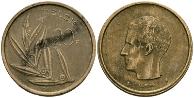 Бельгия 20 франков 1981 BELGIE KM 160 никель бронза 4120-1243