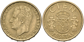 Испания 100 песет 1985 Хуан Карлос I (1975-2001) KM 826 алюминиевая бронза 4573-122