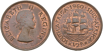 ЮАР 1/2 пенни 1960 Елизавета II (1953-1960) KM 45 бронза UNC 4118-1033